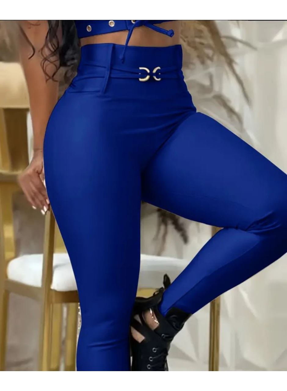 Kadın Yüksek Bel Belden Toka Detaylı Dalgıç Tayt