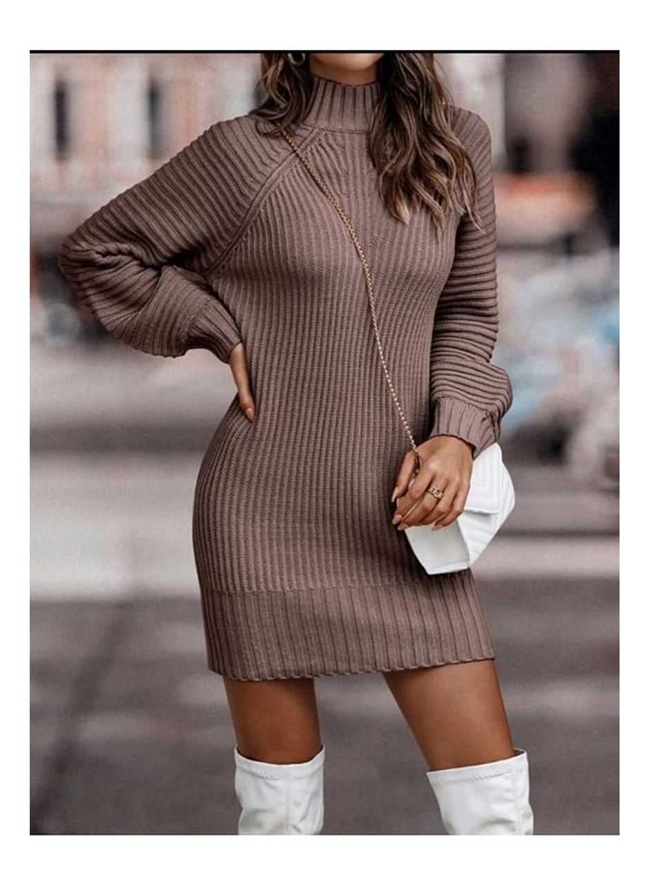 Kadın Uzun Kollu Balıkçı Yaka Mini Triko Elbise