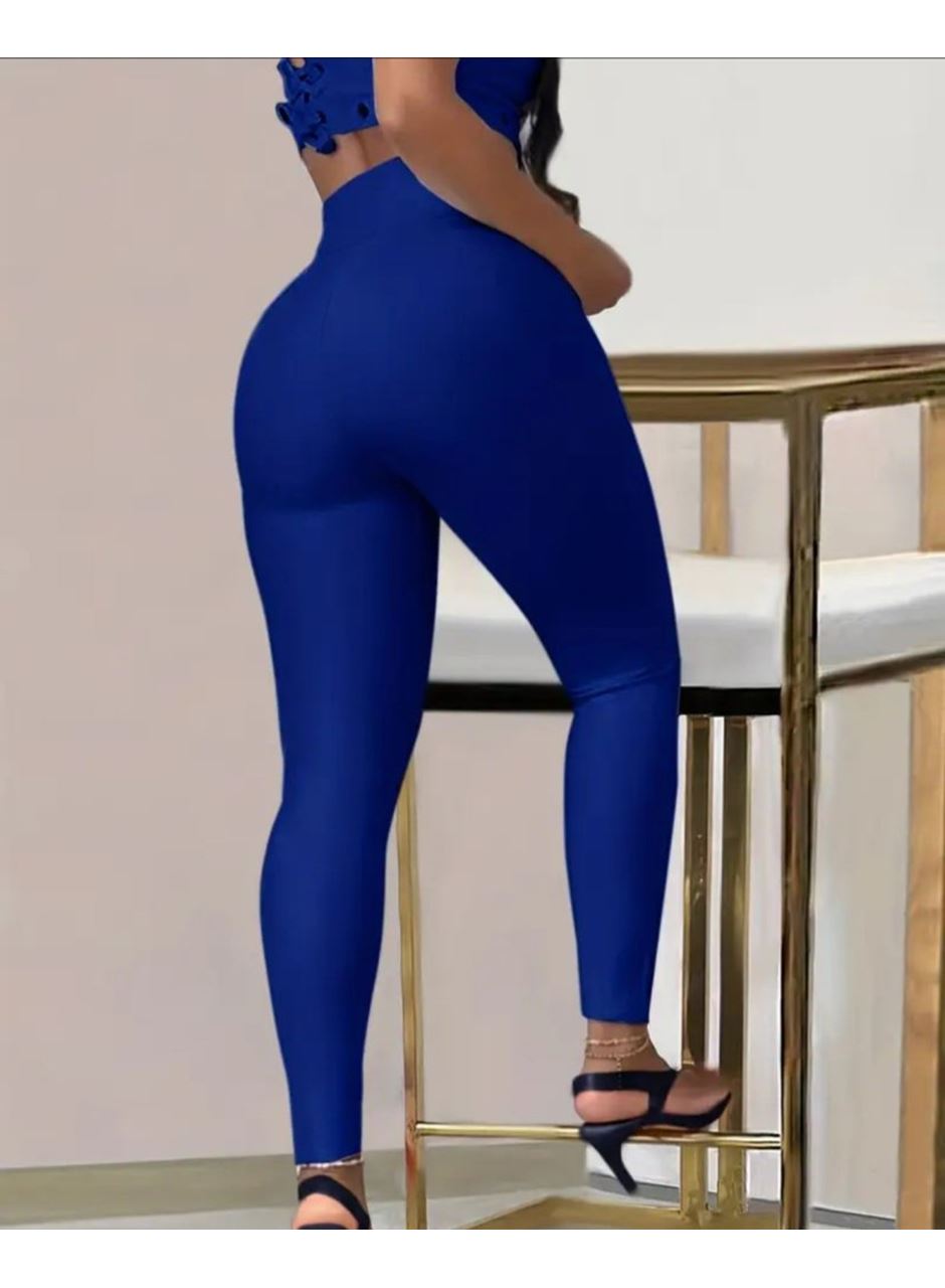 Kadın Yüksek Bel Belden Toka Detaylı Dalgıç Tayt