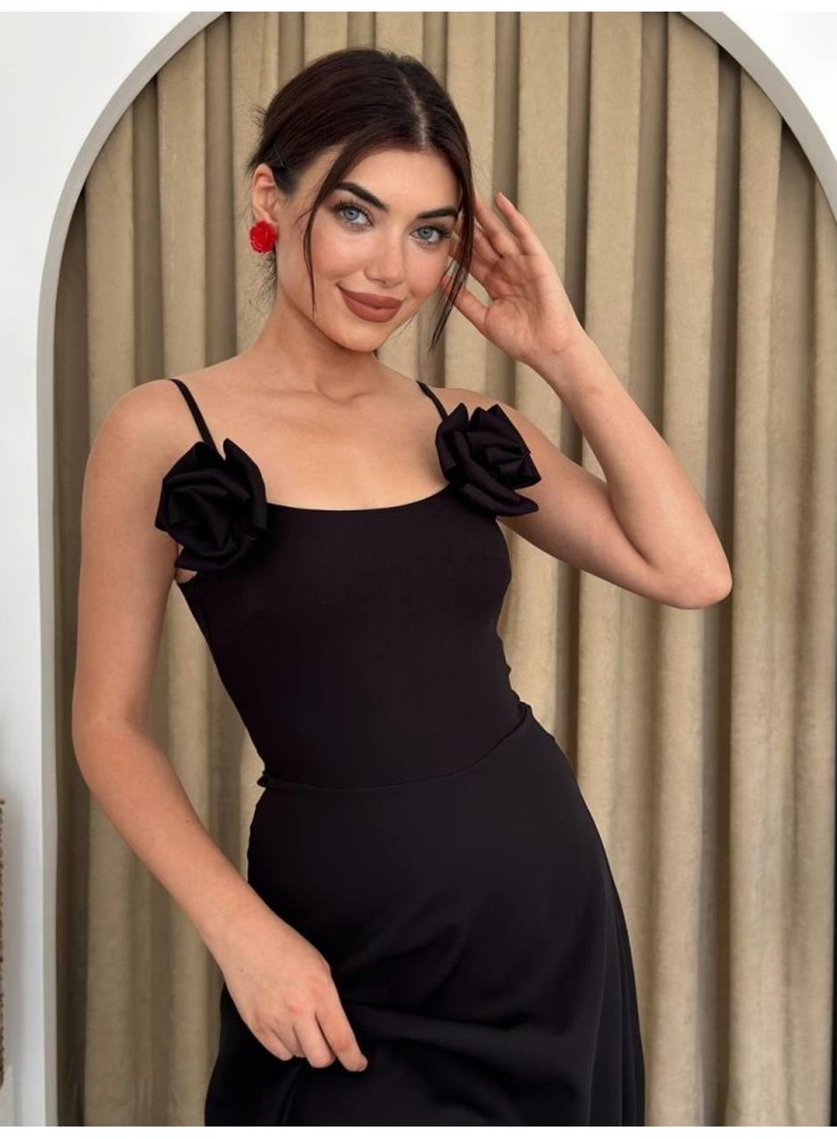 Matilda Gül İp Askılı Elbise
