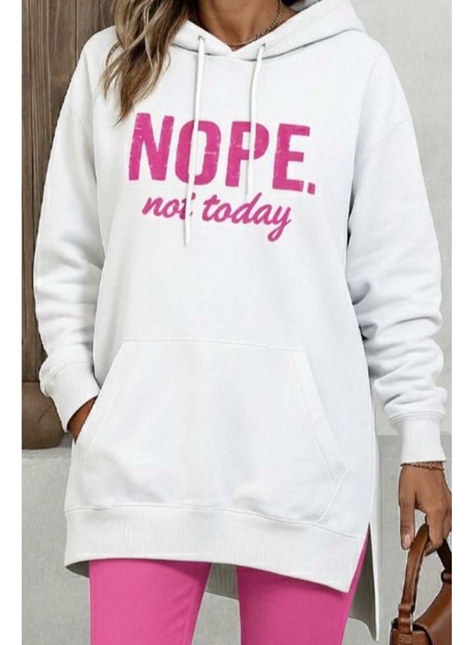 Kadın Uzun Kollu Kapşonlu Bağcıklı Viskon Iki Iplik Sweat