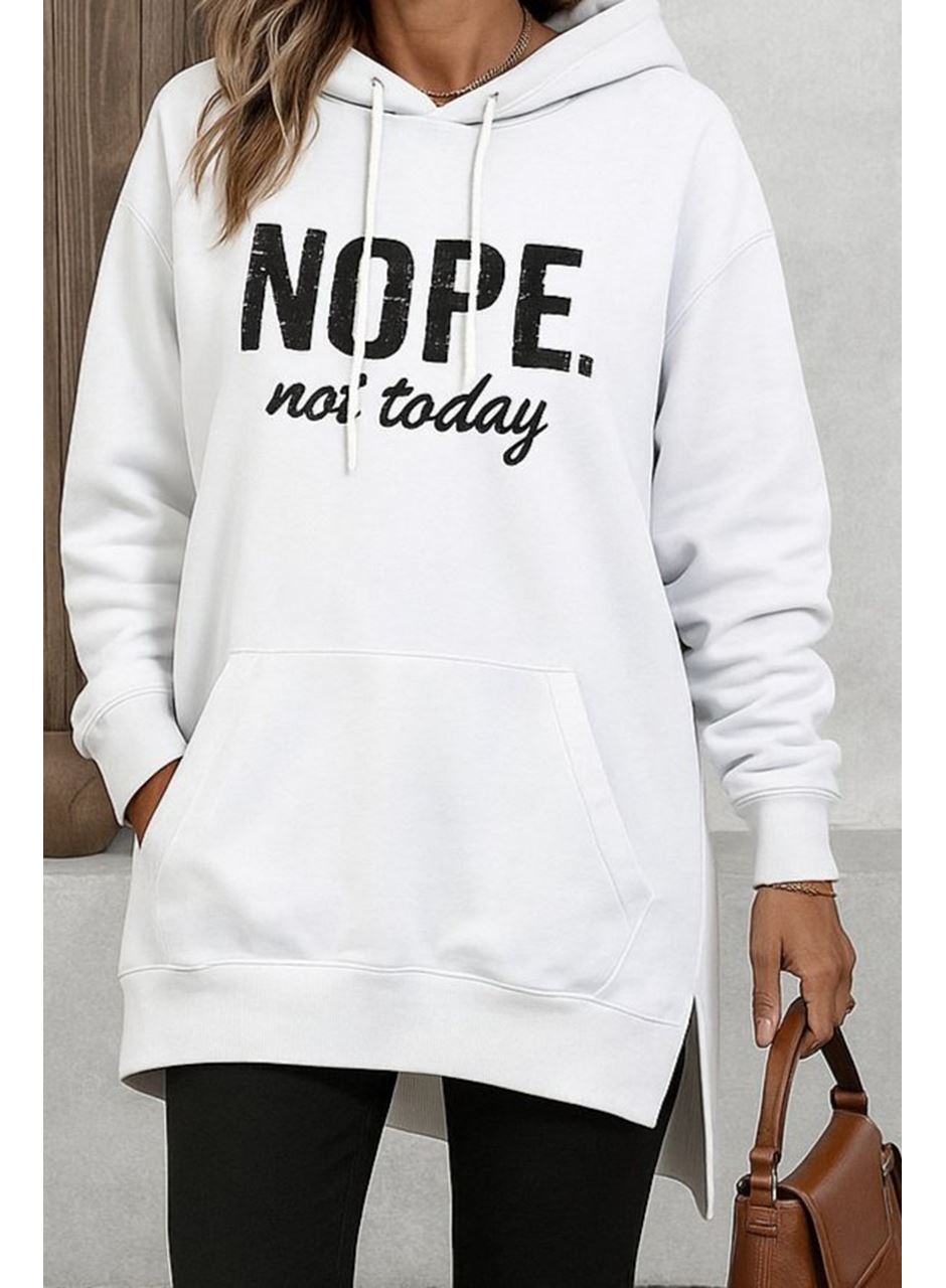 Kadın Uzun Kollu Kapşonlu Bağcıklı Viskon Iki Iplik Sweat