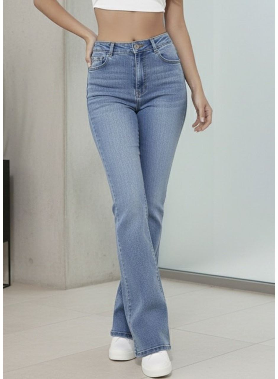 Kadın Yüksek Bel İspanyol Paça Kot Pantolon