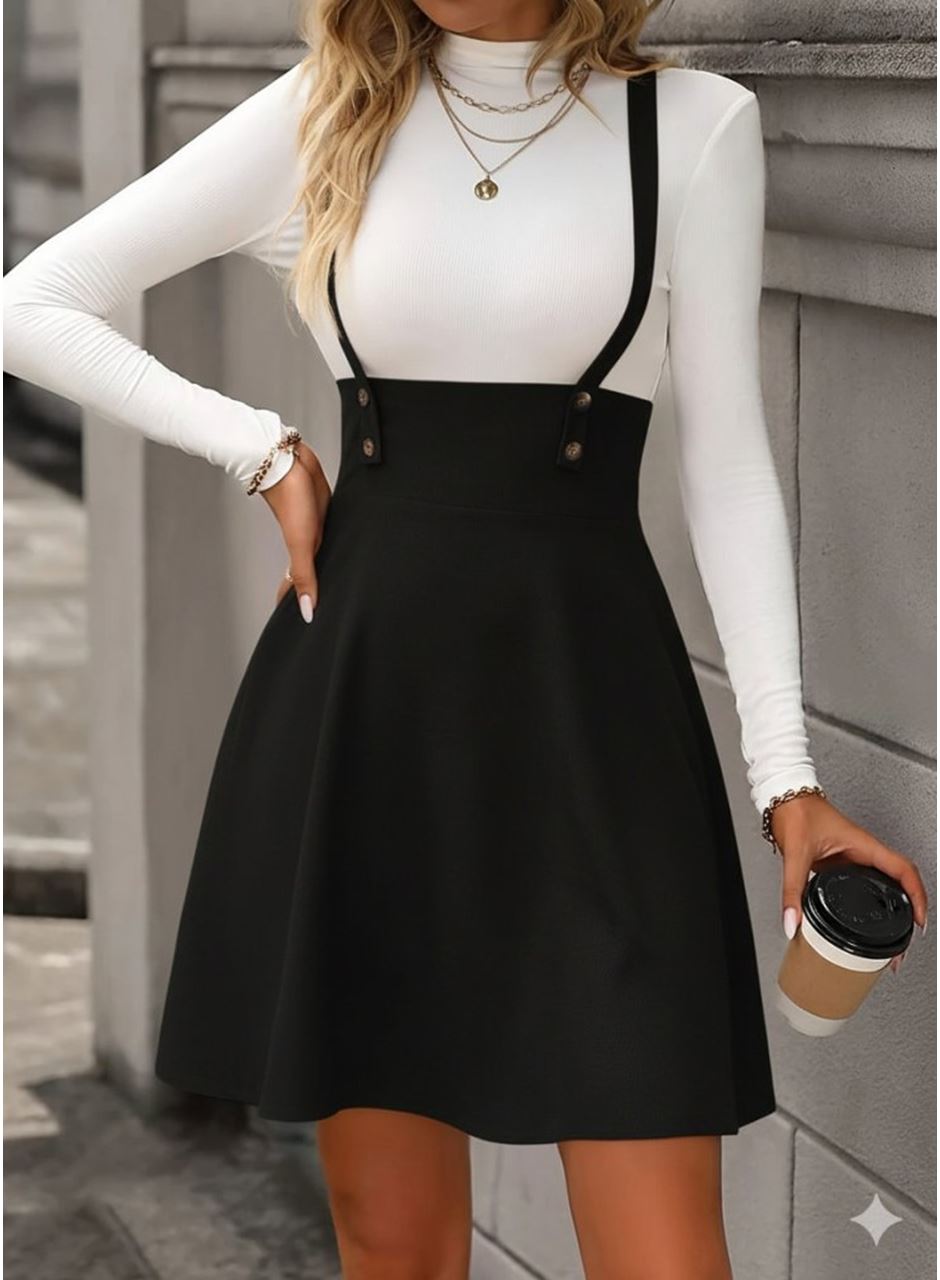Kadın Askılı Düğmeli Mini Süet Elbise