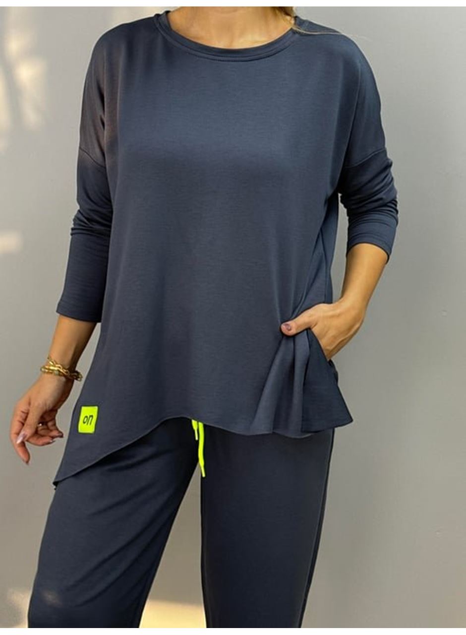 Kadın Iki Iplik Viskon Pamuk Kumaş Arma Detaylı Ikili Takım