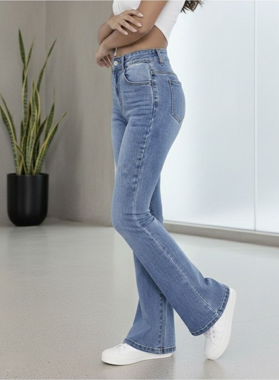 Kadın Yüksek Bel İspanyol Paça Kot Pantolon