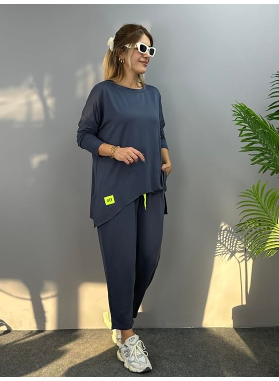 Kadın Iki Iplik Viskon Pamuk Kumaş Arma Detaylı Ikili Takım