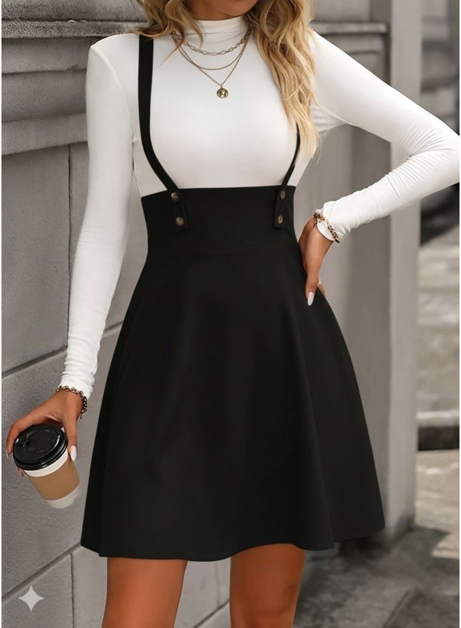Kadın Askılı Düğmeli Mini Süet Elbise
