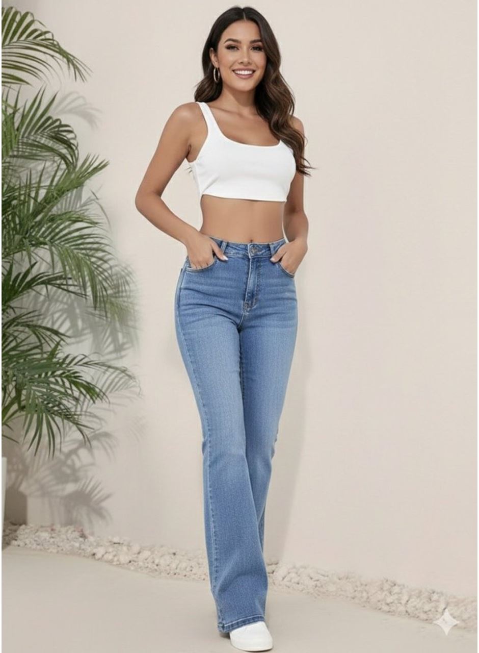 Kadın Yüksek Bel İspanyol Paça Kot Pantolon