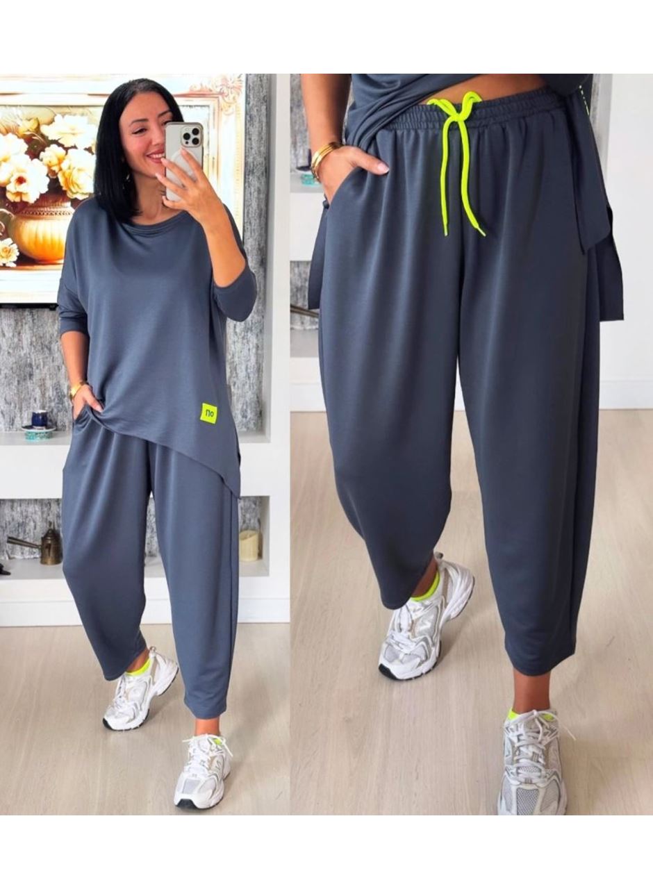 Kadın Iki Iplik Viskon Pamuk Kumaş Arma Detaylı Ikili Takım