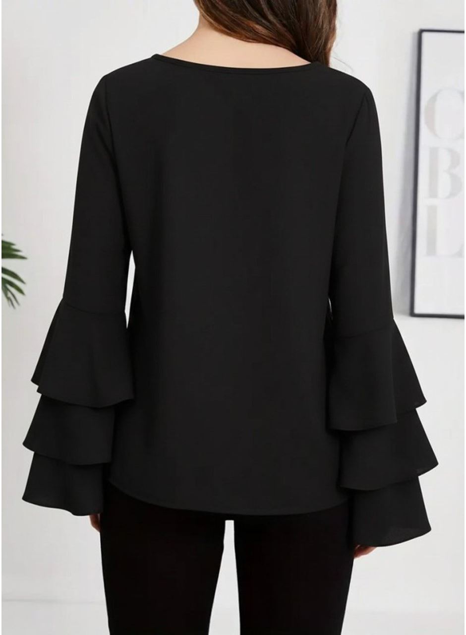 Kadın Uzun Kollu Bisiklet Yaka Kollar İspanyol Volanlı Sandy Bluz