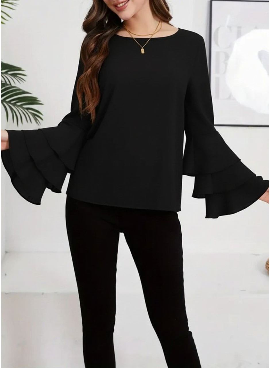 Kadın Uzun Kollu Bisiklet Yaka Kollar İspanyol Volanlı Sandy Bluz