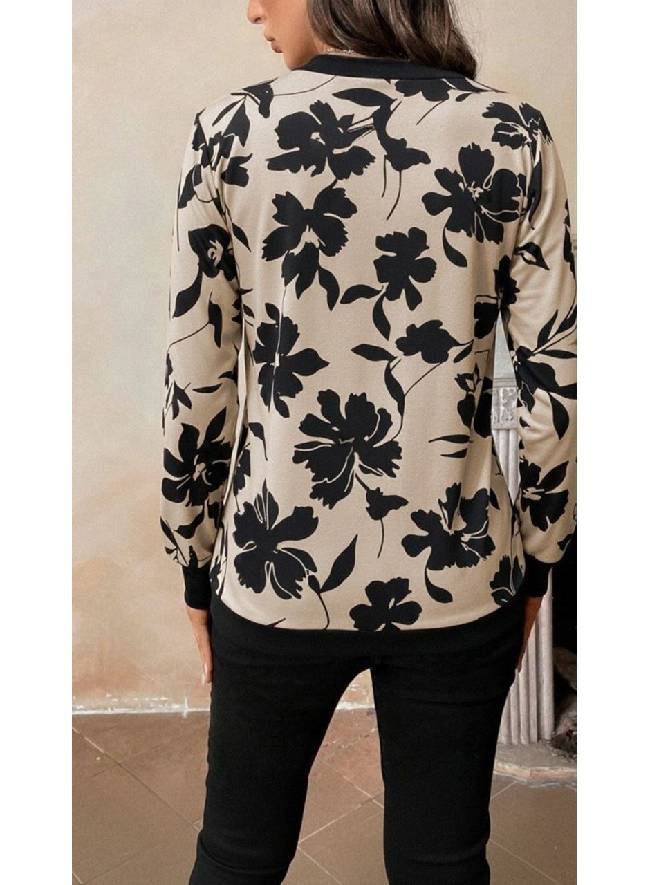 Kadın Uzun Kollu V Yakalı Desenli Süprem Bluz