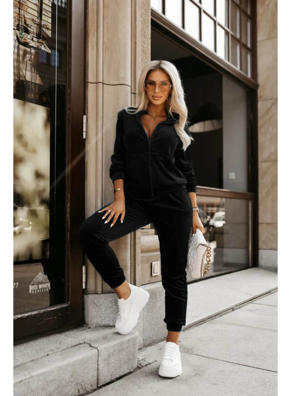 Kadın Uzun Kollu önden Cepli Fermuarlı Kadife Bluz Ve Pantolon Ikili Takım