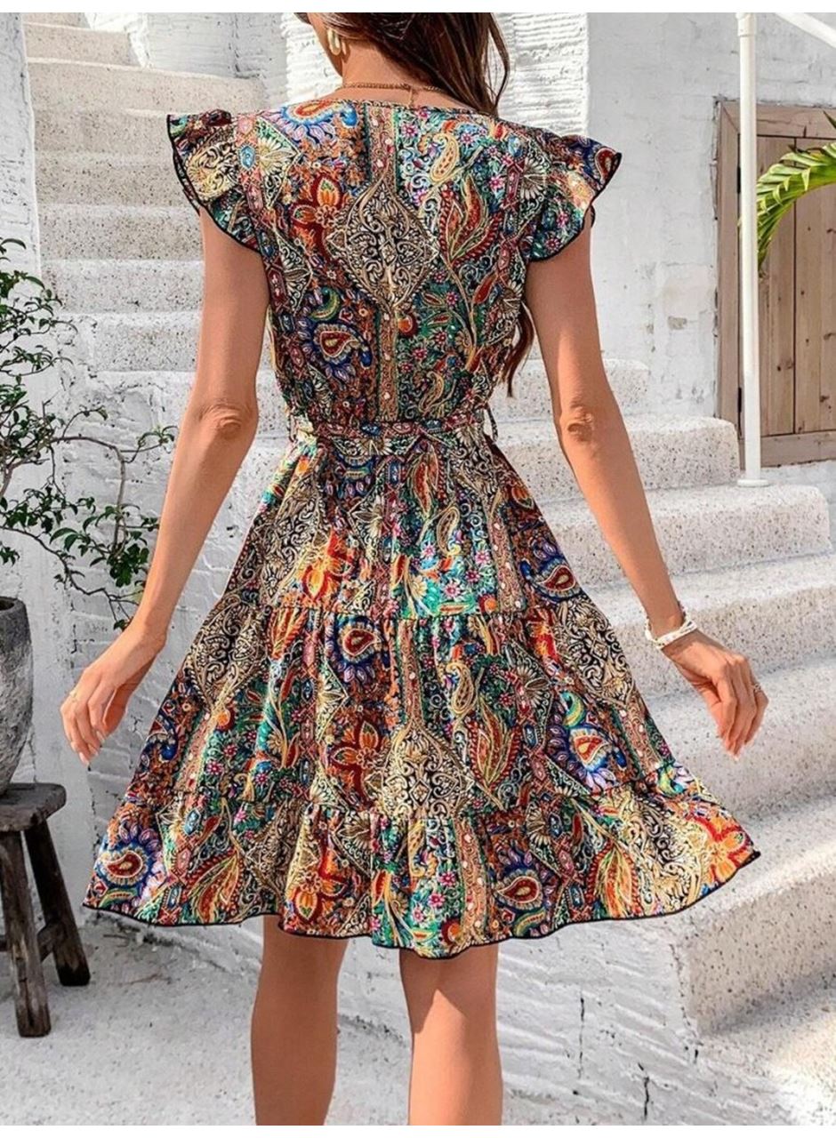 Kadın Kısa Kelebek Kollu Kruvaze Yakalı Süprem Elbise