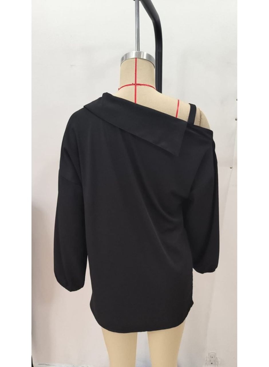 Kadın Tek Omuzdan Açık Askılı Uzun Kollu Yakalı önden Düğmeli Gömlek