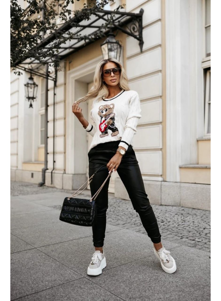 Kadın Yüksek Bel Lastikli Cepli Deri Pantolon