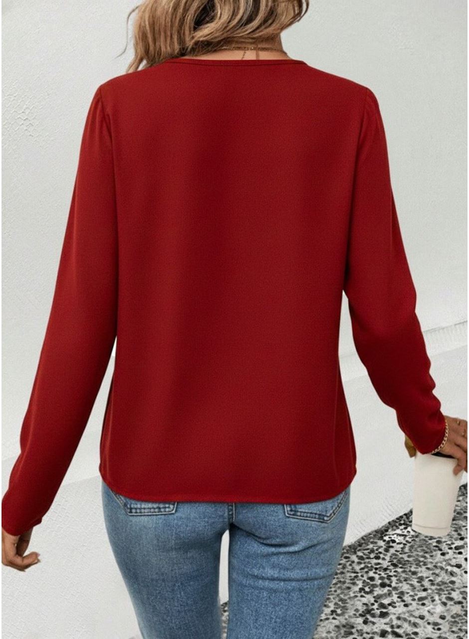 Kadın Uzun Kollu V Parlak Yaka Detaylı Viskon Bluz