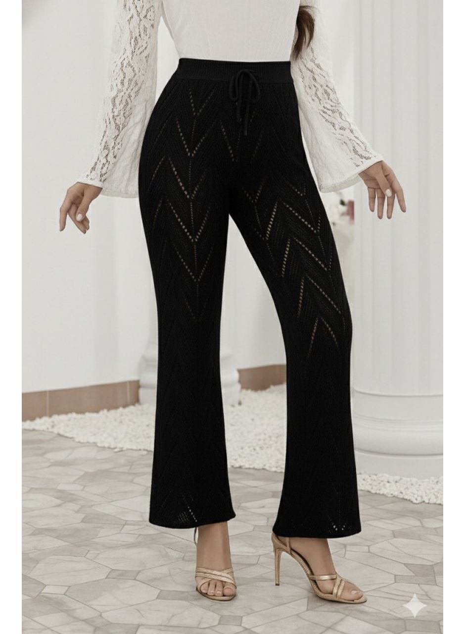 Kadın Yüksek Bel Bağcıklı Desenli Trikopantolon