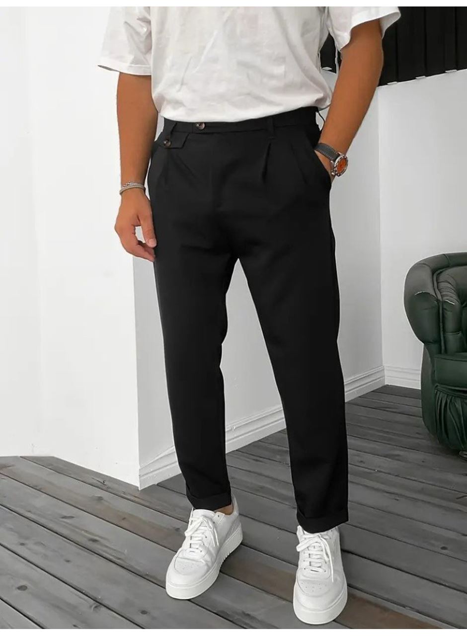 Erkek Belden Düğmeli Cepli Dokuma Pantolon