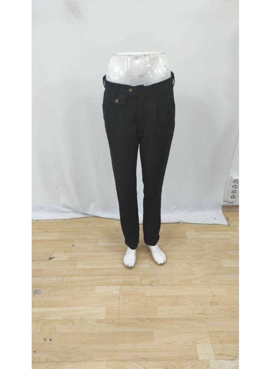 Erkek Belden Düğmeli Cepli Dokuma Pantolon