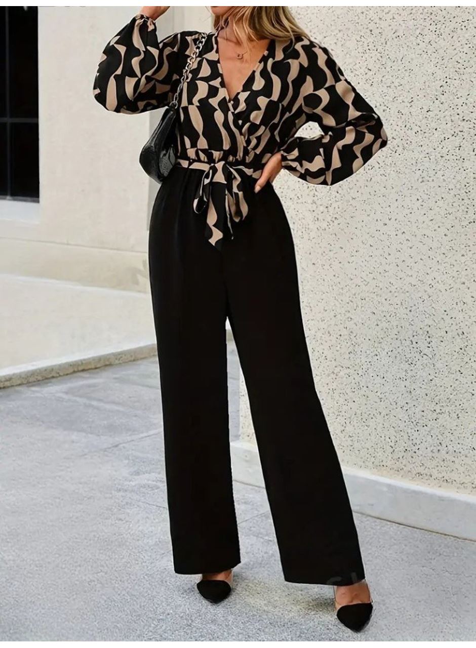 Kadın Uzun Kollu Kruvaze Yakalı Belden Kuşaklı üst Dalgıç Alt Ithal Krep Tulum