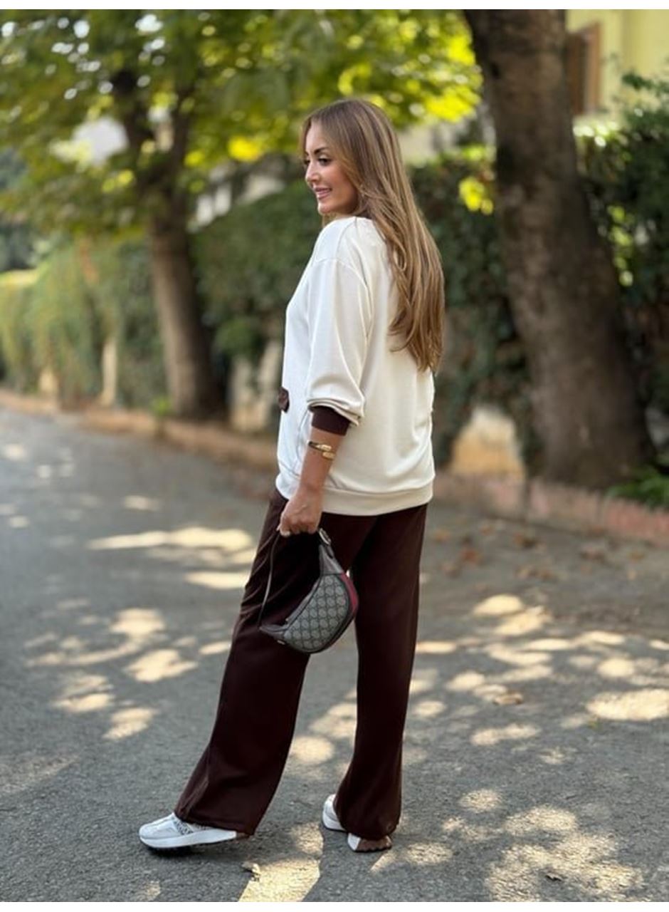 Kadın Uzun Kollu Ribanali Cep Detay Hırka Ve Bol Paça Pantolon Ikili Takım