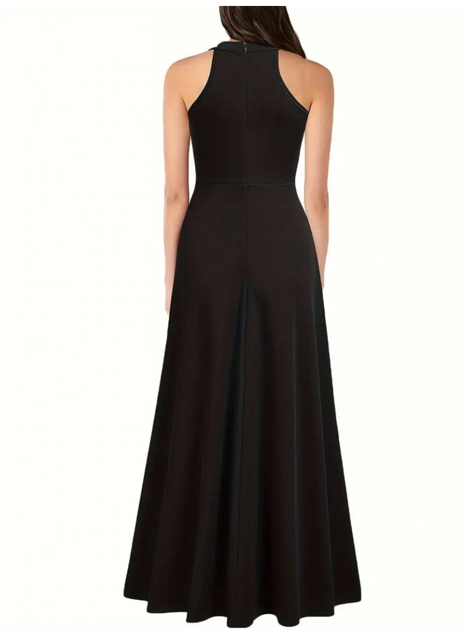 Kadın Halter Yaka Derin Yırtmaç Detaylı Tam Boy Ithal Krep Abiye Elbise