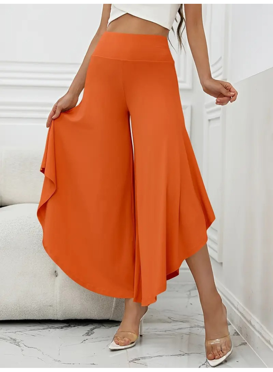 Kadın Yüksek Belli Geniş Paçalı Yanlardan Açık Sandy Pantolon