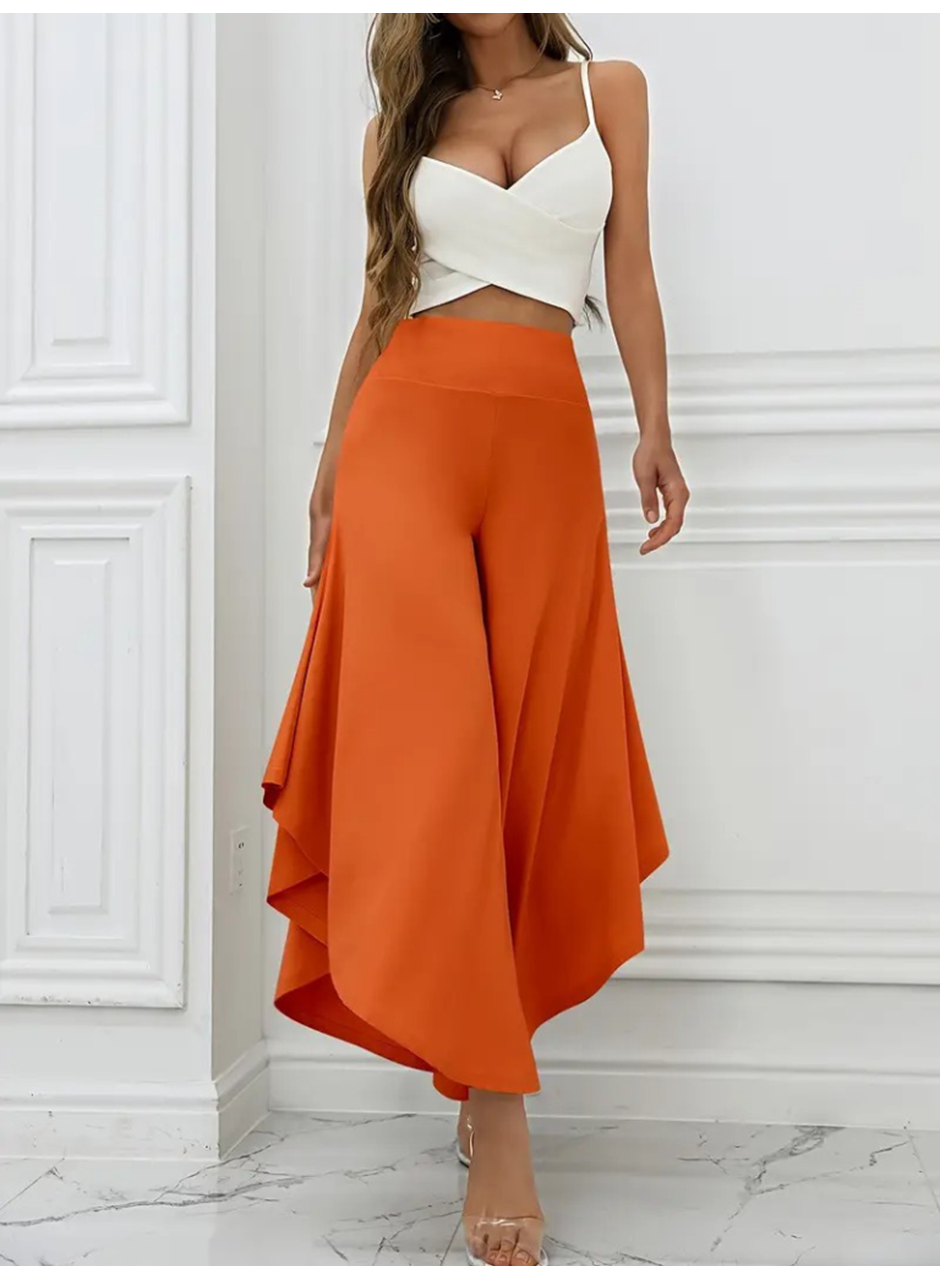 Kadın Yüksek Belli Geniş Paçalı Yanlardan Açık Sandy Pantolon