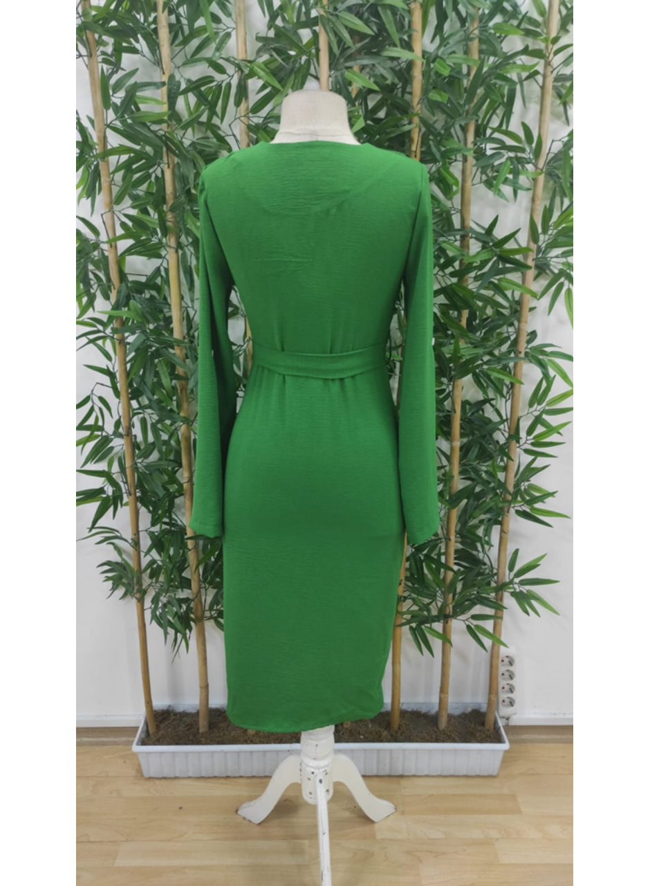 Kadın Uzun Kollu önden Düğmeli Beli Kuşaklı Aerobin Midi Elbise