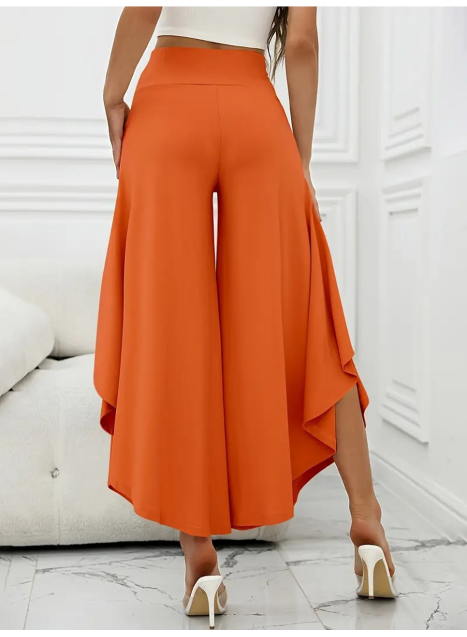 Kadın Yüksek Belli Geniş Paçalı Yanlardan Açık Sandy Pantolon