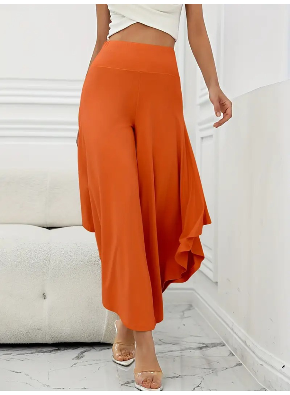 Kadın Yüksek Belli Geniş Paçalı Yanlardan Açık Sandy Pantolon