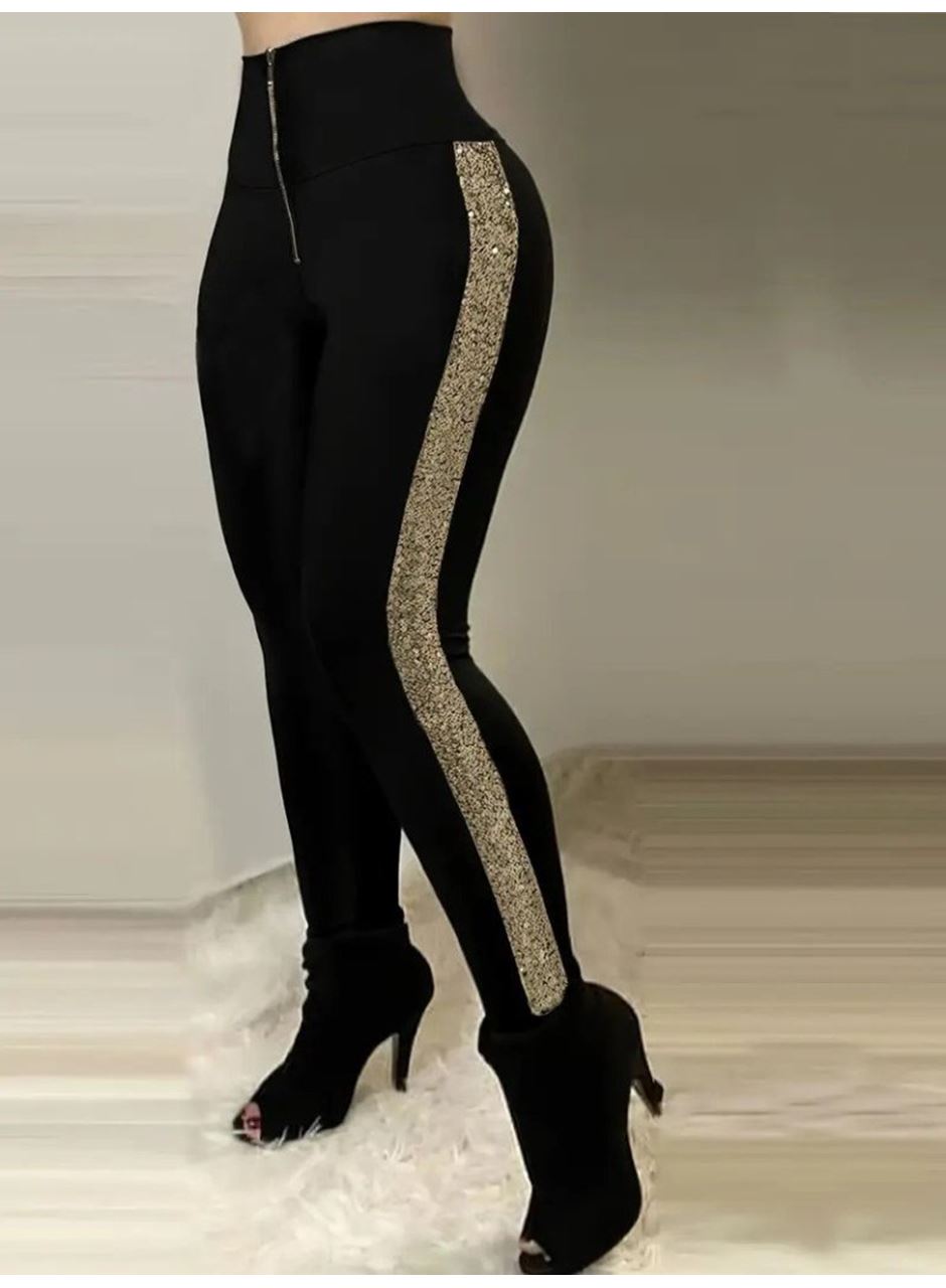 Kadın Yüksek Bel Yan şerit Detaylı Dalgıç Tayt