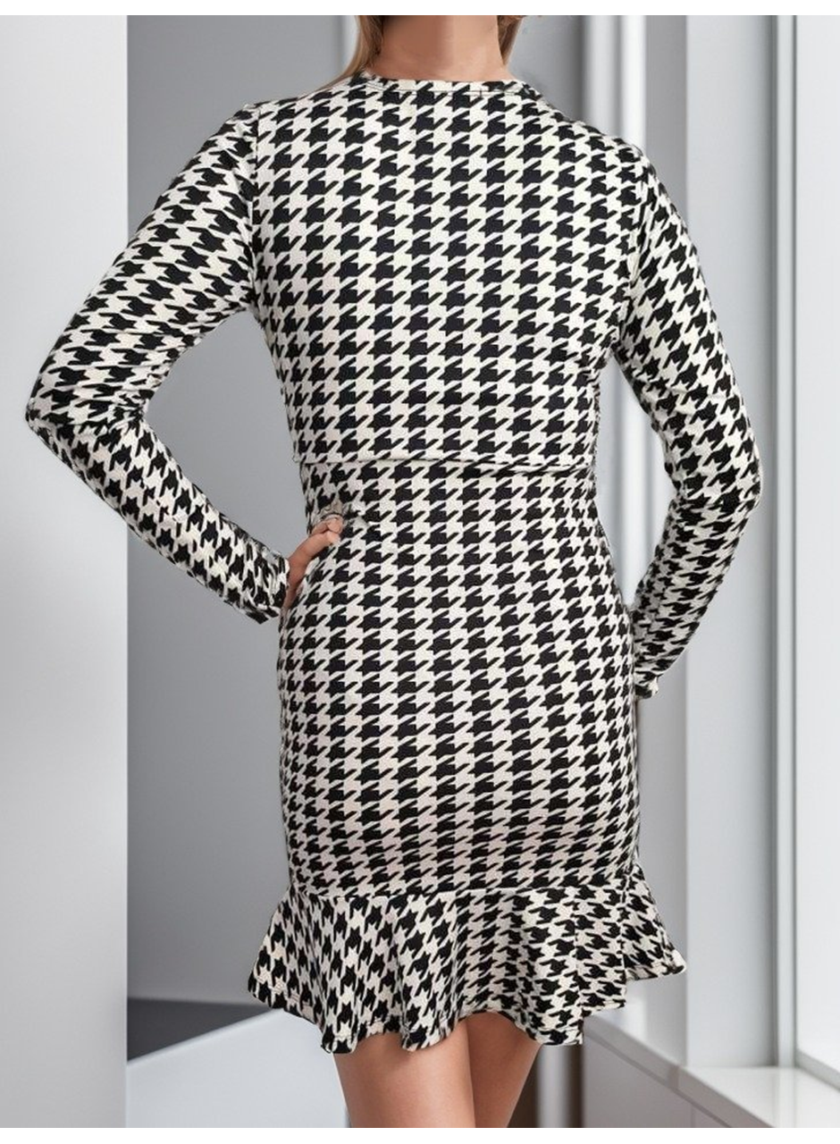 Kadın Uzun Kollu Kruvaze Yaka Kazayağı Mikro Mini Boy Elbise