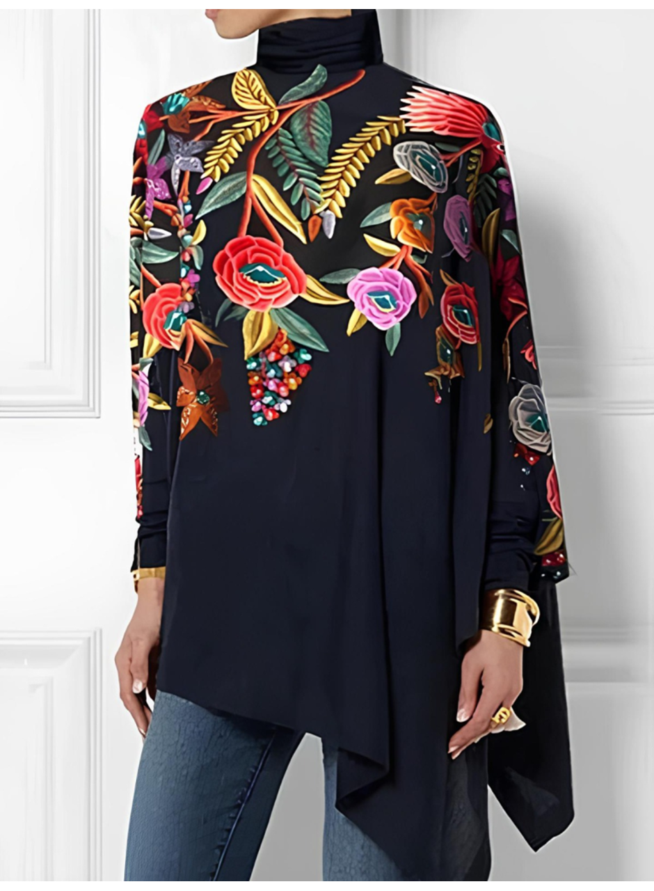 Kadın Uzun Kollu Balıkçı Yaka Asimetrik Kesim Mikro Bluz