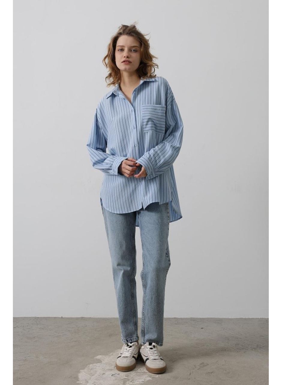 Çizgili Tek Cep Gömlek - Bebe Mavisi