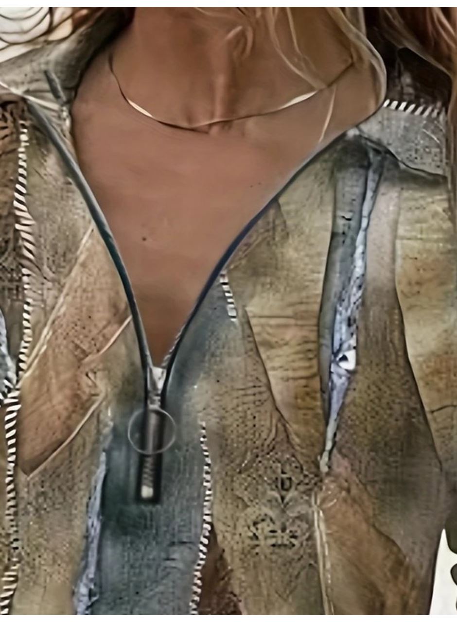 Kadın Uzun Kollu önden Fermuarlı Iki Iplik Bluz