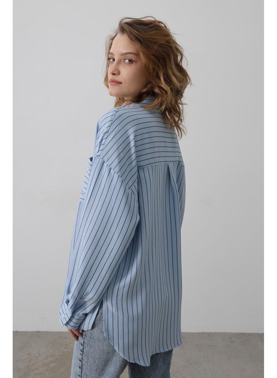 Çizgili Tek Cep Gömlek - Bebe Mavisi