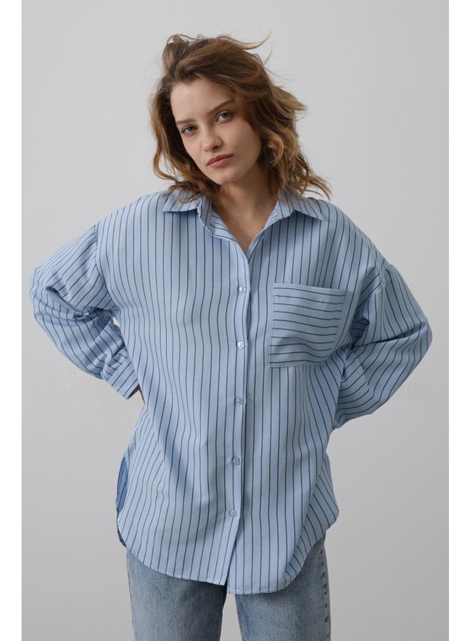 Çizgili Tek Cep Gömlek - Bebe Mavisi