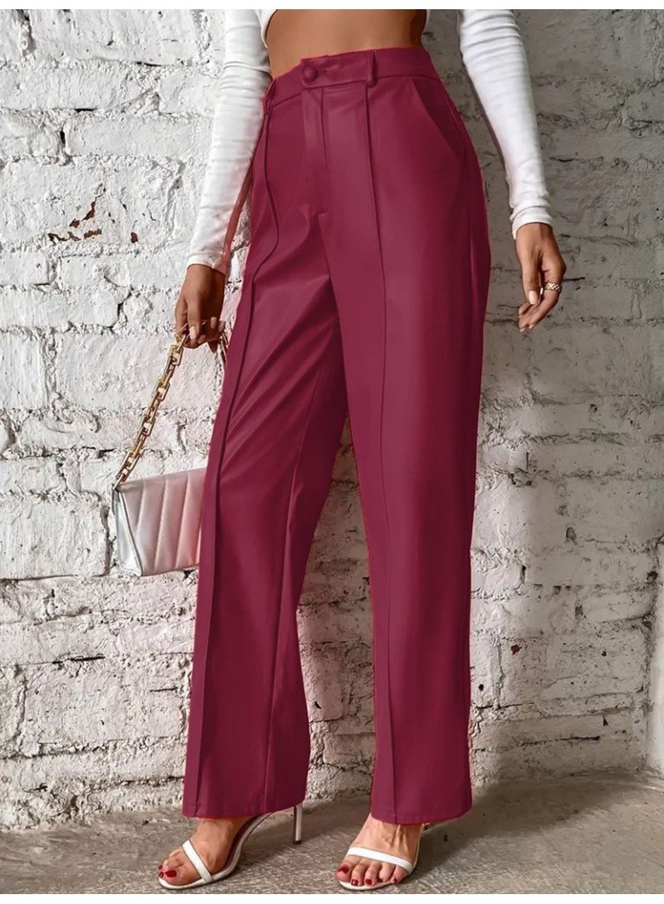 Kadın önden Fermuarlı Cepli Geniş Kesim Lame Deri Pantolon