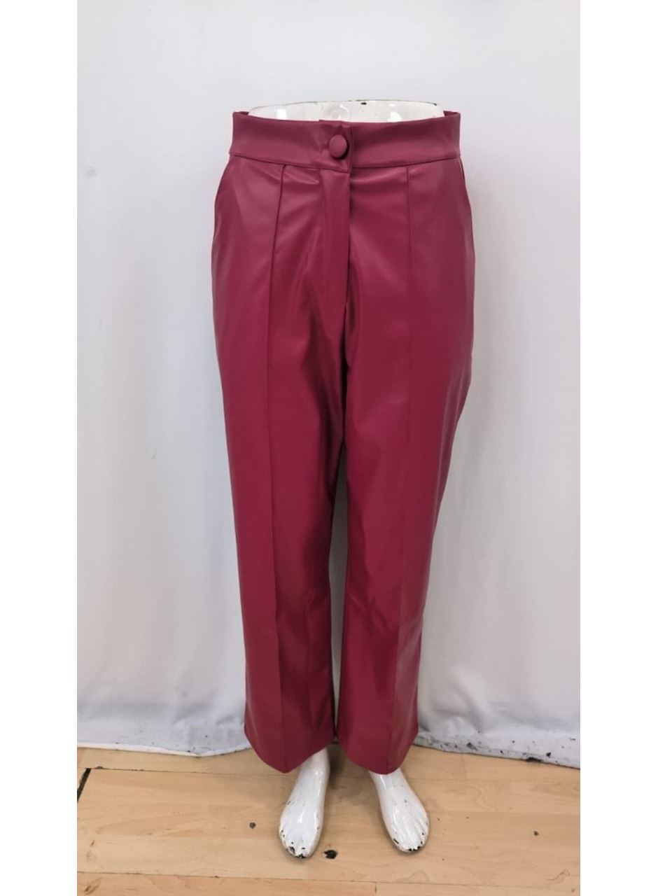 Kadın önden Fermuarlı Cepli Geniş Kesim Lame Deri Pantolon