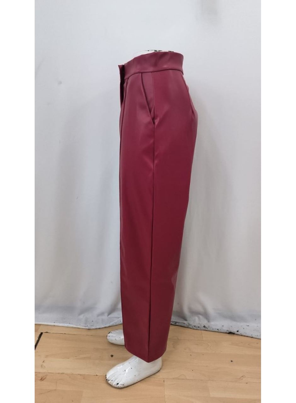 Kadın önden Fermuarlı Cepli Geniş Kesim Lame Deri Pantolon