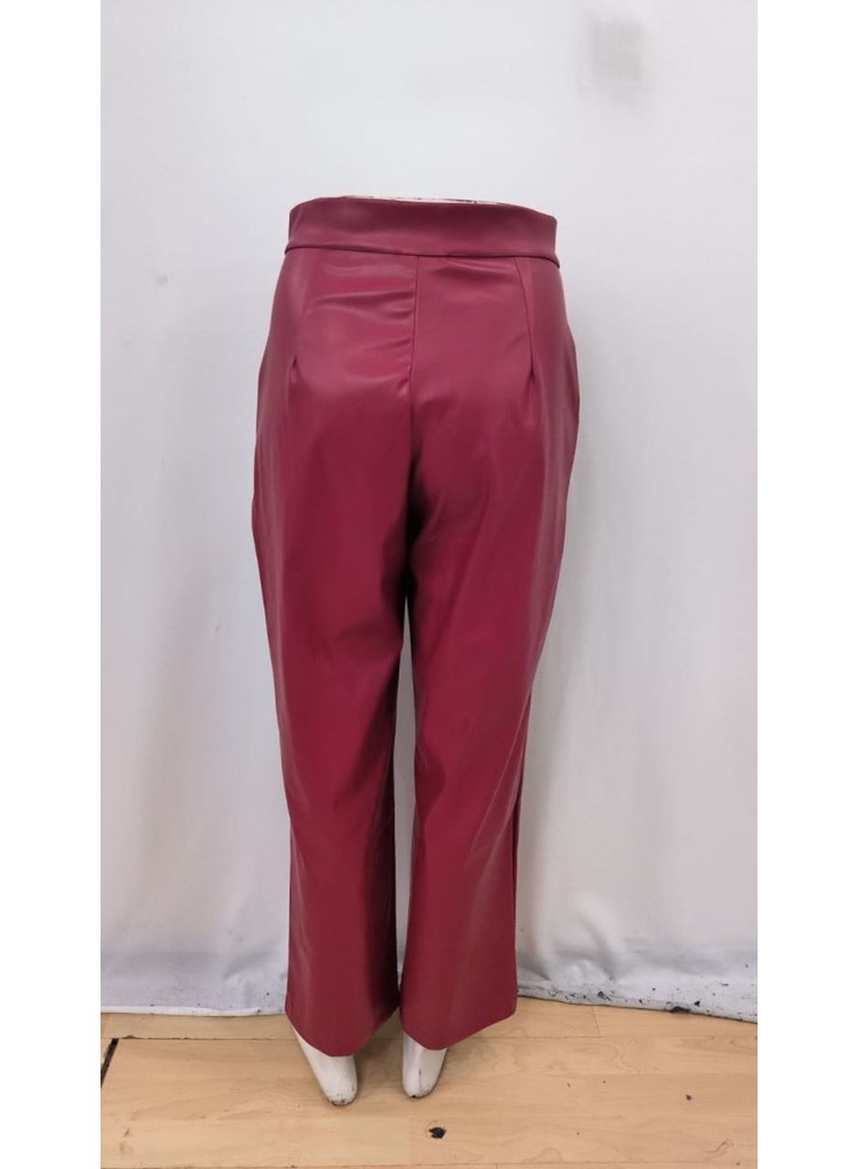 Kadın önden Fermuarlı Cepli Geniş Kesim Lame Deri Pantolon