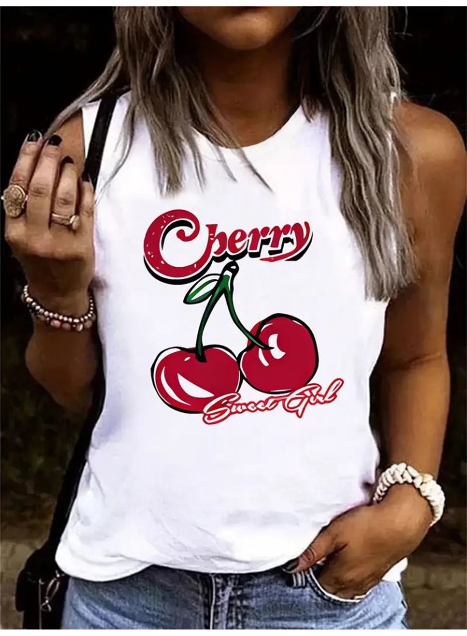 Kadın Kolsuz Bisiklet Yaka Desenli Viskon Bluz