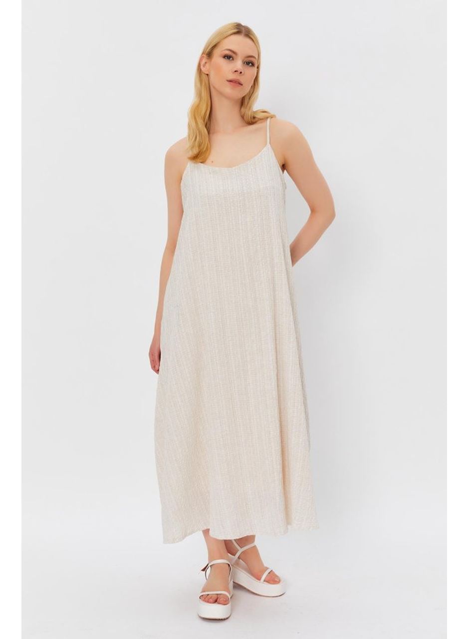 Askılı Uzun Çan Elbise - Natür
