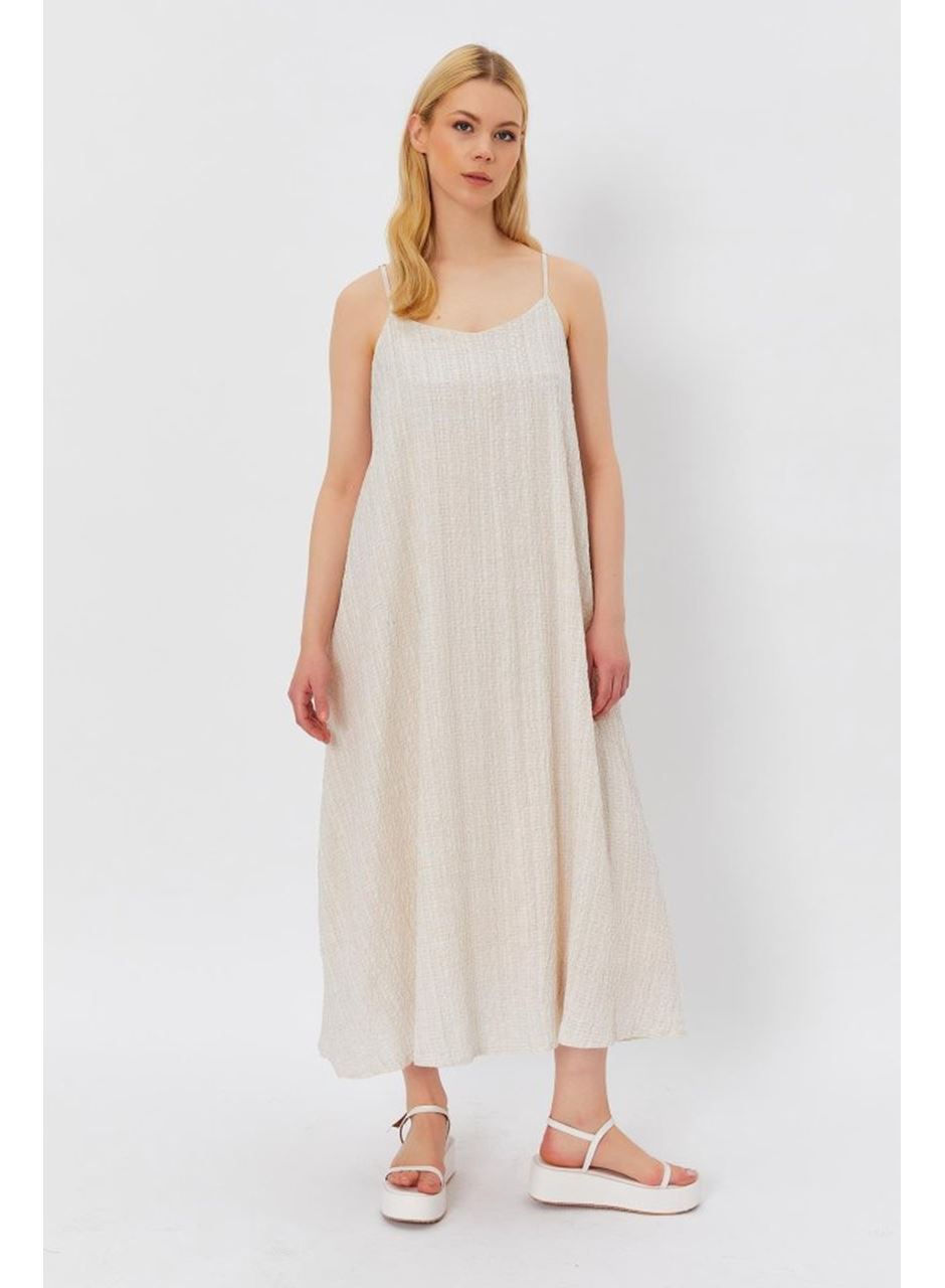 Askılı Uzun Çan Elbise - Natür