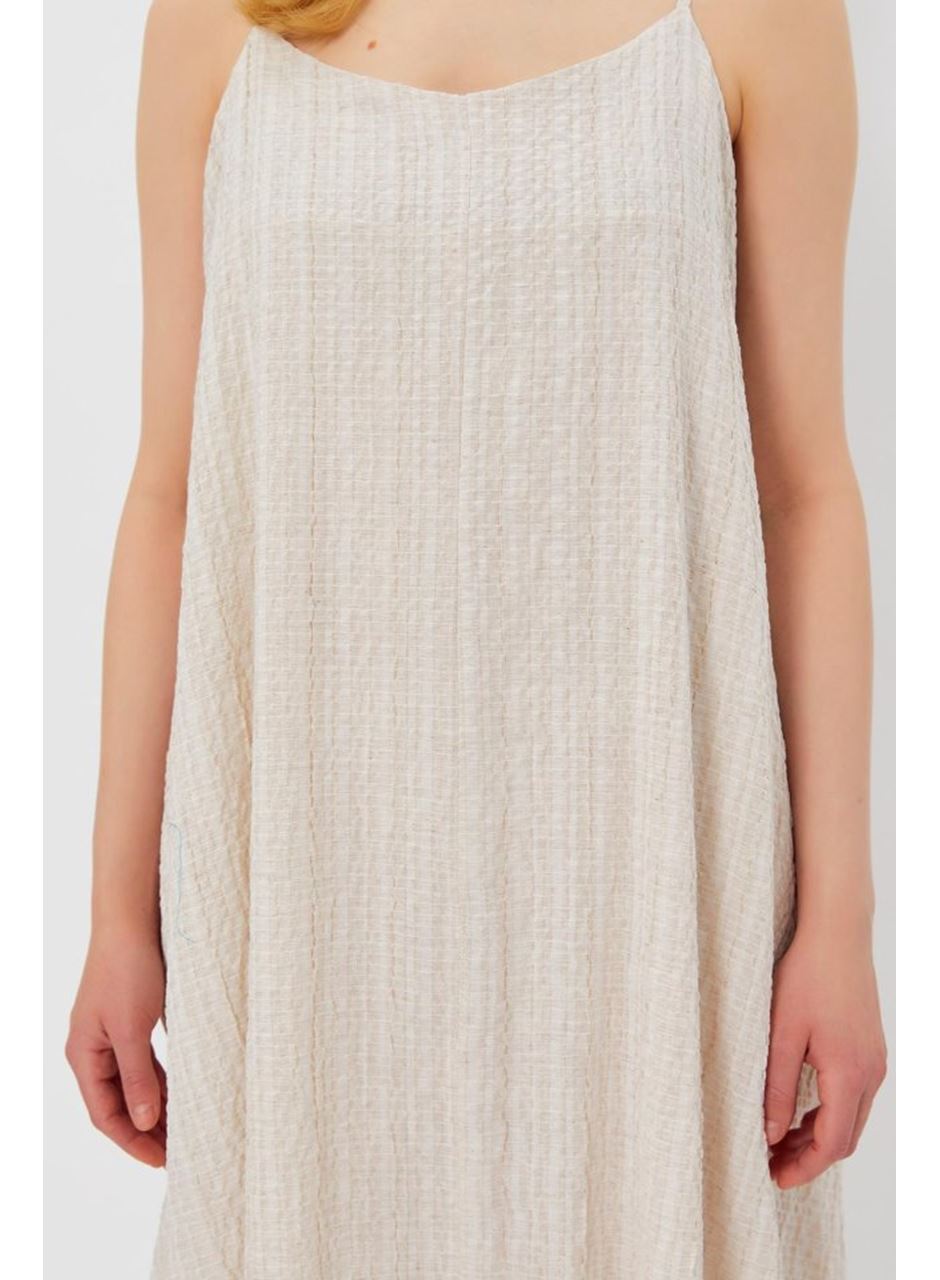 Askılı Uzun Çan Elbise - Natür