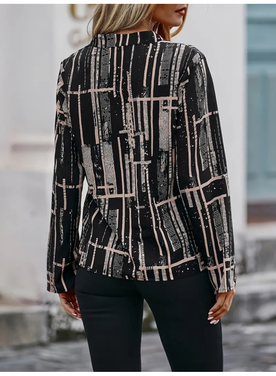 Kadın Uzun Kollu V Yakalı Desenli Dalgıç Bluz