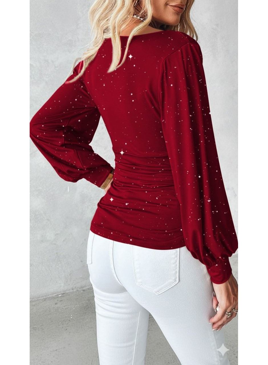 Kadın Uzun Kollu Degaje Yaka Taşlı Sandy Bluz